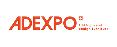 Adexpo GmbH Logo with the word 'ADEXPO' in orange and a small plus sign, next to the text 'Add high-end design furniture' in orange.
