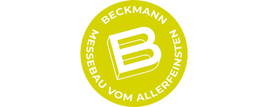 Beckmann Fair Partner GmbH Green circle with a white three-dimensional letter 'B' in the center and the text 'BECKMANN MESSEBAU VOM ALLERFEINSTEN' around the edge.