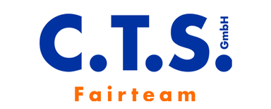 C.T.S GmbH Logo with blue letters 'C.T.S.' and vertical 'GmbH' on the right, with orange 'Fairteam' below.