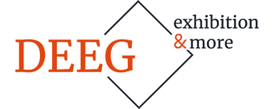 DEEG exhibition & more GmbH Logo with the text 'DEEG' in orange and 'exhibition & more' in black, framed by a diagonal line.