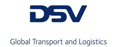 DSV Logo Logo of DSV, a company specializing in global transport and logistics, with the tagline "Global Transport and Logistics" below the logo.