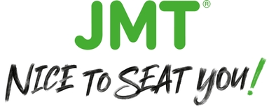 JMT DEUTSCHLAND GMBH Green logo with the letters 'JMT' and below it the phrase 'NICE TO SEAT you!' in black handwritten font with a green exclamation mark.