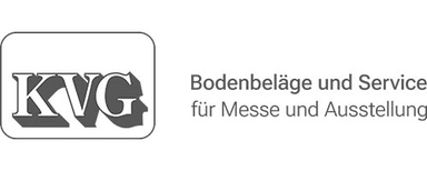 DV Kunststoff-Vertriebs-GmbH & Co. KG Logo with letters 'KVG' inside a rounded rectangle, next to text 'Bodenbeläge und Service für Messe und Ausstellung'.