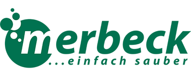 Hans Merbeck Gebäudereinigung GmbH Green logo with the word 'merbeck' and the slogan '...einfach sauber', surrounded by several small circles.