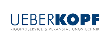 UEBERKOPF GmbH Logo with the word 'UEBERKOPF' in uppercase letters, 'KOPF' in bold, and smaller text below reading 'RIGGINGSERVICE & VERANSTALTUNGSTECHNIK'.