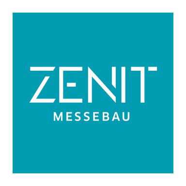 ZENIT-Messebau GmbH White text 'ZENIT MESSEBAU' on a turquoise square background.