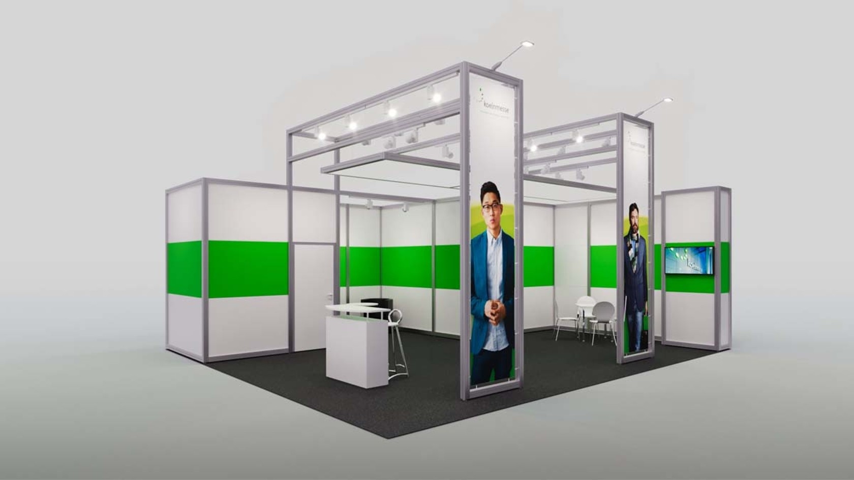 Bridge Bridge stand model: surrounding coloured banner, bridge elements with lighting and fabric cover, various seating options